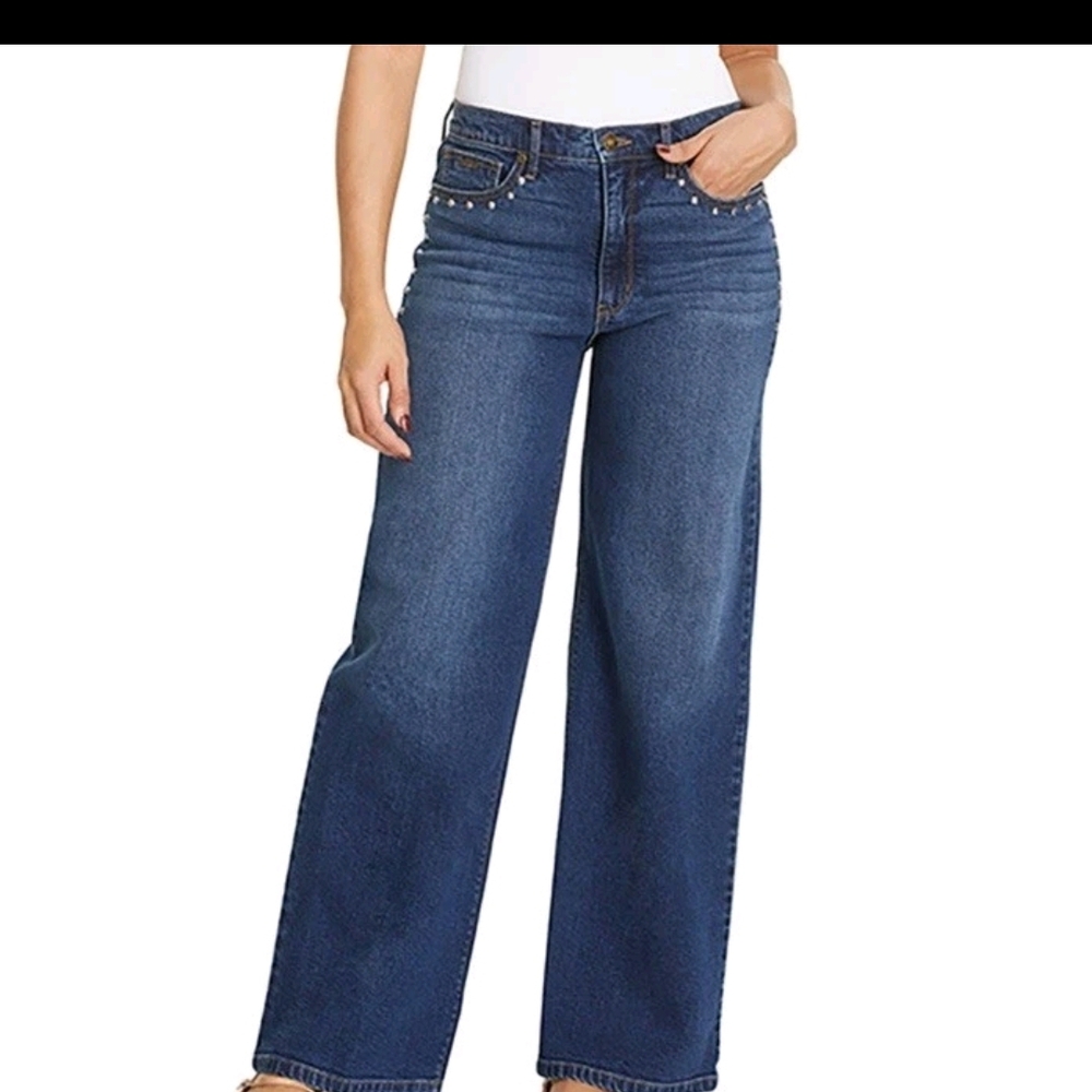 Nine West Dark Blue Wide Leg Jeans with Studs